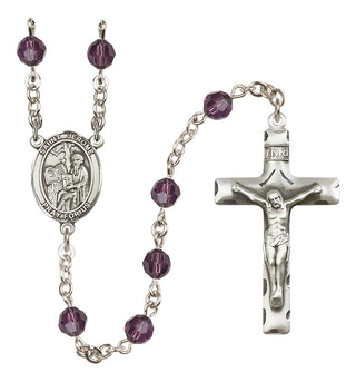 Sterling Silver 6mm Austrian Crystal Saint Jerome Rosary in Amethyst