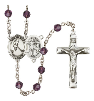 Sterling Silver 6mm Austrian Crystal Saint Sebastian/Ice Hockey Rosary in Amethyst