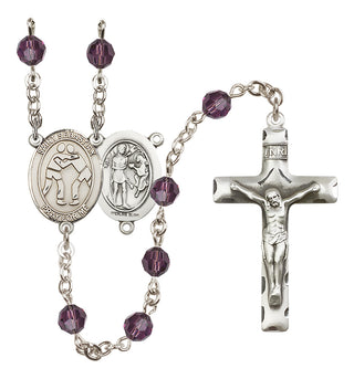 Sterling Silver 6mm Austrian Crystal Saint Sebastian/Wrestling Rosary in Amethyst