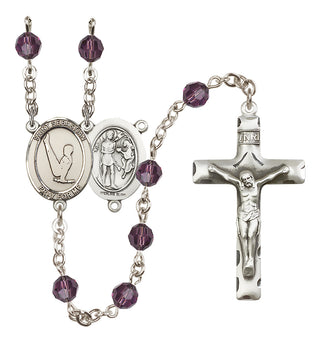 Sterling Silver 6mm Austrian Crystal Saint Sebastian/Gymnastics Rosary in Amethyst