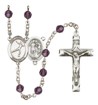 Sterling Silver 6mm Austrian Crystal Saint Sebastian/Figure Skating Rosary in Amethyst