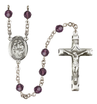 Sterling Silver 6mm Austrian Crystal Holy Family Rosary in Amethyst