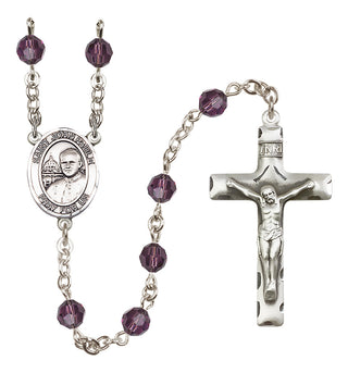 Sterling Silver 6mm Austrian Crystal Saint John Paul II Rosary in Amethyst
