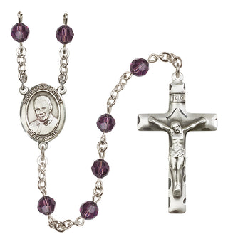 Sterling Silver 6mm Austrian Crystal Saint Luigi Orione Rosary in Amethyst