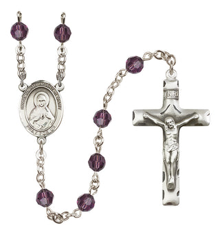 Sterling Silver 6mm Austrian Crystal Immaculate Heart of Mary Rosary in Amethyst
