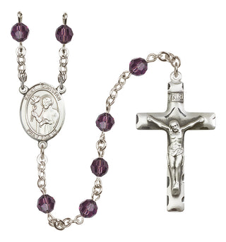 Sterling Silver 6mm Austrian Crystal Saint Dunstan Rosary in Amethyst