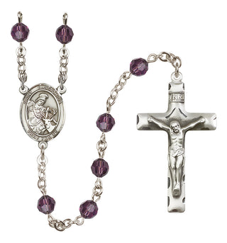 Sterling Silver 6mm Austrian Crystal Saint Eustachius Rosary in Amethyst