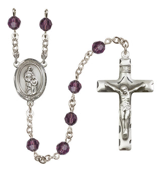 Sterling Silver 6mm Austrian Crystal Saint Anne Rosary in Amethyst