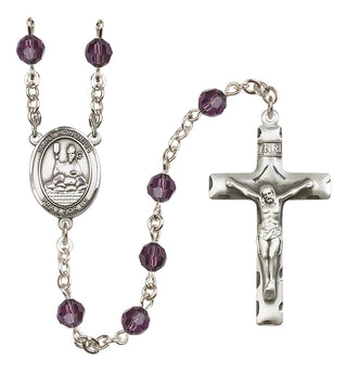 Sterling Silver 6mm Austrian Crystal Saint Honorius of Amiens Rosary in Amethyst