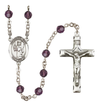 Sterling Silver 6mm Austrian Crystal Saint Uriel the Archangel Rosary in Amethyst