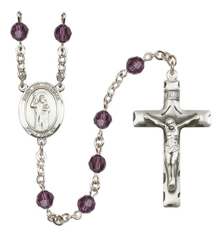 Sterling Silver 6mm Austrian Crystal Saint Columbkille Rosary in Amethyst