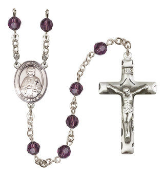 Sterling Silver 6mm Austrian Crystal Saint Gerald Rosary in Amethyst
