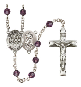 Sterling Silver 6mm Austrian Crystal Saint Christopher / Choir Rosary in Amethyst