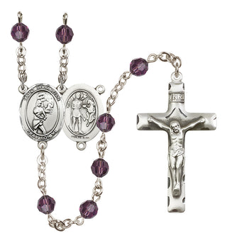Sterling Silver 6mm Austrian Crystal Saint Sebastian/Softball Rosary in Amethyst