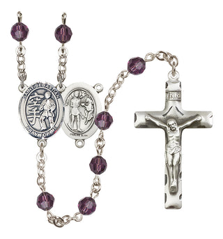 Sterling Silver 6mm Austrian Crystal Saint Sebastian/Karate Rosary in Amethyst