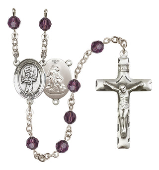 Sterling Silver 6mm Austrian Crystal Guardian Angel/Baseball Rosary in Amethyst