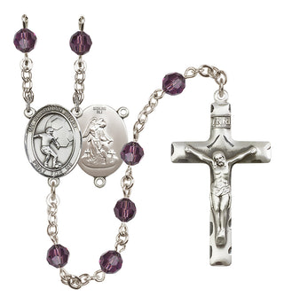 Sterling Silver 6mm Austrian Crystal Guardian Angel/Soccer Rosary in Amethyst