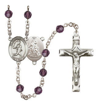 Sterling Silver 6mm Austrian Crystal Guardian Angel/Track&Field-Men Rosary in Amethyst