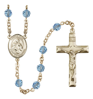 14 Karat Gold-Filled 6mm Austrian Crystal Santa Ana Rosary in Aqua