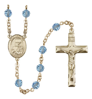 14 Karat Gold-Filled 6mm Austrian Crystal Saint Benjamin Rosary in Aqua