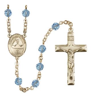 14 Karat Gold-Filled 6mm Austrian Crystal Saint Katharine Drexel Rosary in Aqua