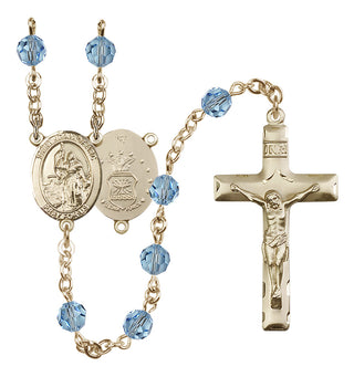 14 Karat Gold-Filled 6mm Austrian Crystal Saint Joan of Arc / Air Force Rosary in Aqua