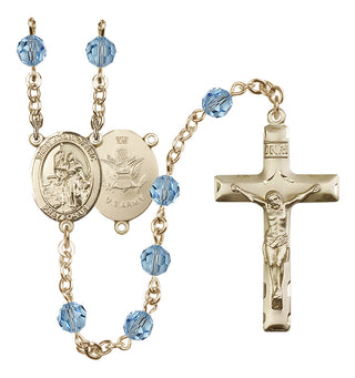 14 Karat Gold-Filled 6mm Austrian Crystal Saint Joan of Arc / Army Rosary in Aqua