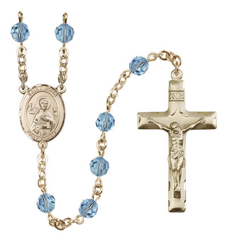 14 Karat Gold-Filled 6mm Austrian Crystal Saint John the Apostle Rosary in Aqua