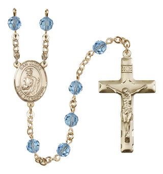 14 Karat Gold-Filled 6mm Austrian Crystal San Judas Rosary in Aqua