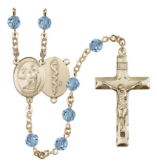 14 Karat Gold-Filled 6mm Austrian Crystal Saint Luke the Apostle / Doctor Rosary in Aqua