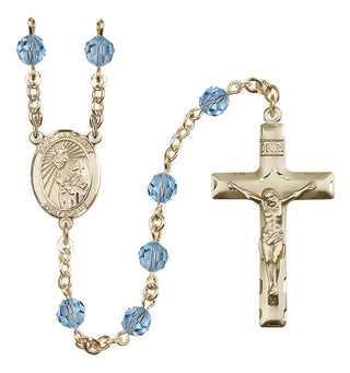 14 Karat Gold-Filled 6mm Austrian Crystal Saint Margaret Mary Alacoque Rosary in Aqua