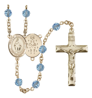14 Karat Gold-Filled 6mm Austrian Crystal Virgen Milagrosa Rosary in Aqua