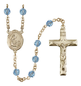 14 Karat Gold-Filled 6mm Austrian Crystal Saint Bonaventure Rosary in Aqua