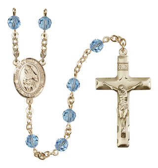 14 Karat Gold-Filled 6mm Austrian Crystal Virgen de la Divina Providencia Rosary in Aqua