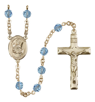 14 Karat Gold-Filled 6mm Austrian Crystal Saint Raymond Nonnatus Rosary in Aqua