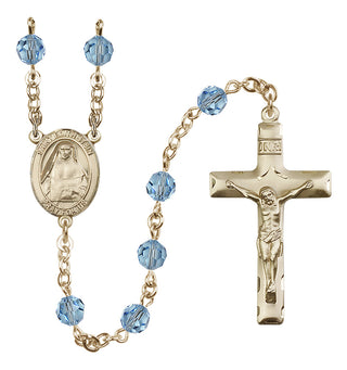 14 Karat Gold-Filled 6mm Austrian Crystal Saint Edith Stein Rosary in Aqua