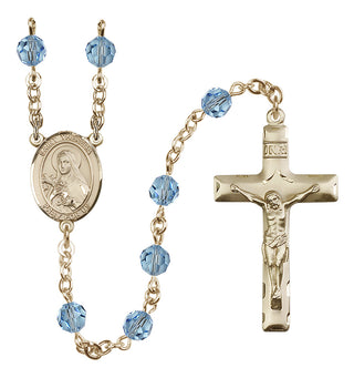 14 Karat Gold-Filled 6mm Austrian Crystal Saint Theresa Rosary in Aqua