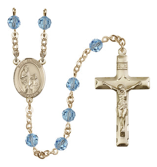 14 Karat Gold-Filled 6mm Austrian Crystal Saint Zachary Rosary in Aqua