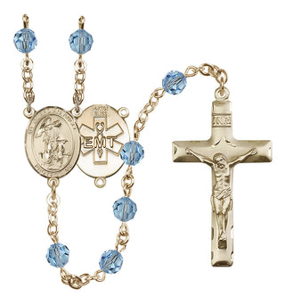 14 Karat Gold-Filled 6mm Austrian Crystal Guardian Angel / EMT Rosary in Aqua