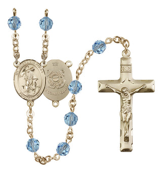 14 Karat Gold-Filled 6mm Austrian Crystal Guardian Angel/Coast Guard Rosary in Aqua