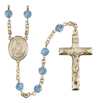 14 Karat Gold-Filled 6mm Austrian Crystal Saint Agnes of Rome Rosary in Aqua