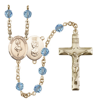 14 Karat Gold-Filled 6mm Austrian Crystal Saint Christopher/Dance Rosary in Aqua