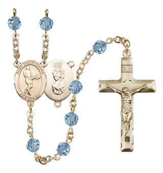 14 Karat Gold-Filled 6mm Austrian Crystal Saint Christopher/Tennis Rosary in Aqua