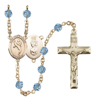 14 Karat Gold-Filled 6mm Austrian Crystal Saint Christopher/Martial Arts Rosary in Aqua