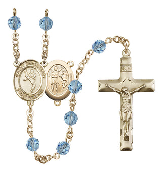 14 Karat Gold-Filled 6mm Austrian Crystal Saint Sebastian/Martial Arts Rosary in Aqua