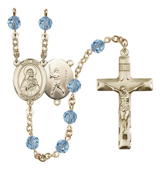 14 Karat Gold-Filled 6mm Austrian Crystal Saint Rita / Baseball Rosary in Aqua