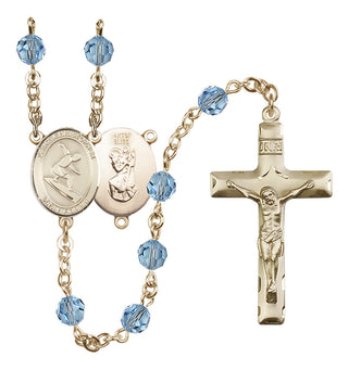 14 Karat Gold-Filled 6mm Austrian Crystal Saint Christopher/Surfing Rosary in Aqua