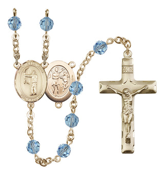 14 Karat Gold-Filled 6mm Austrian Crystal Saint Sebastian / Archery Rosary in Aqua