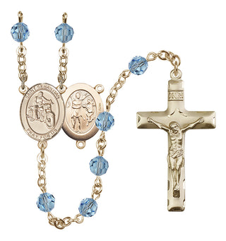 14 Karat Gold-Filled 6mm Austrian Crystal Saint Sebastian / Motorcycle Rosary in Aqua