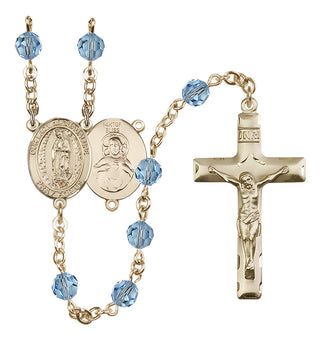 14 Karat Gold-Filled 6mm Austrian Crystal Our Lady of Guadalupe Rosary in Aqua